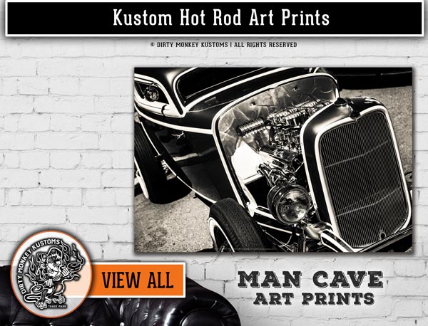 Custom Car & Hot Rod Garage Art Prints - Dirty Monkey Kustoms CDN  GearHead Apparel