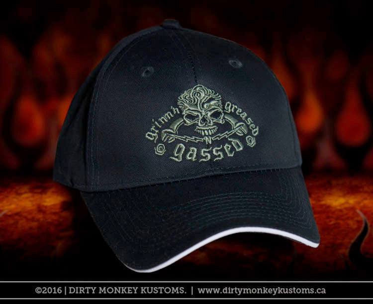 GGG Rockabilly Skull - Embroidered BLACK ball cap - Dirty Monkey Kustoms CDN GearHead Apparel - Canada