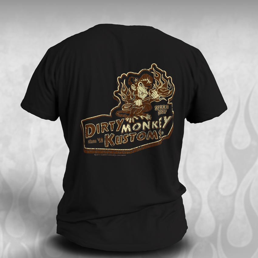 Dirty Monkey Kustoms Speed Shop Vintage car guy t shirts