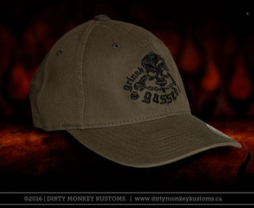 GGG Rockabilly Skull - Olive color Flex Fit hat - Dirty Monkey Kustoms CDN GearHead Apparel - Canada