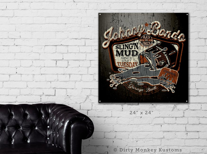 Johnny Bondo garage sign vinyl print - Dirty Monkey Kustoms CDN GearHead Apparel - Canada