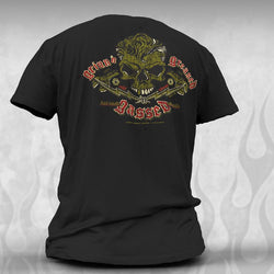 Rockabilly Skull & Wrenches t shirt - Kustom design - Dirty Monkey Kustoms CDN GearHead Apparel - Canada