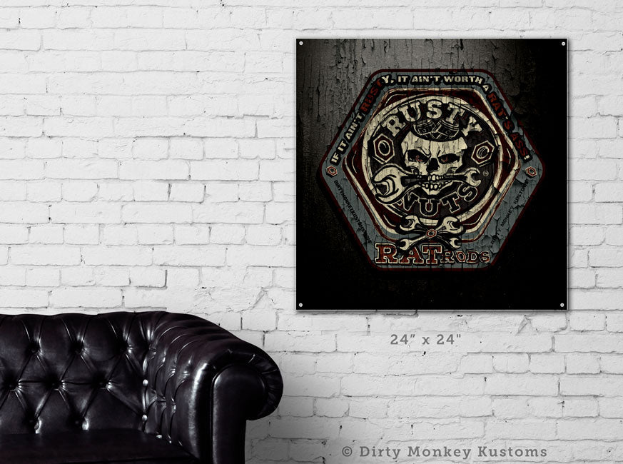 RUSTY NUTS RAT RODS garage sign print - Dirty Monkey Kustoms CDN GearHead Apparel - Canada