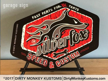 "Silver Fox" Retro black garage art sign - Dirty Monkey Kustoms CDN GearHead Apparel - Canada