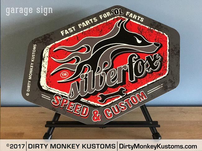 "Silver Fox" Retro Grey garage art sign - Dirty Monkey Kustoms CDN GearHead Apparel - Canada