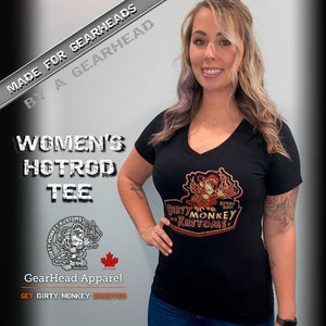 Women's "Dirty Monkey Kustoms" Speed Shop Vintage car t shirts - Dirty Monkey Kustoms CDN GearHead Apparel - Canada